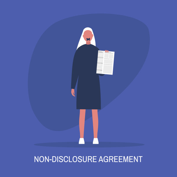 保密协议。年轻的女性角色用胶带封着嘴拿着保密协议文件。经营理念。平面可编辑矢量插图，剪辑艺术图片下载