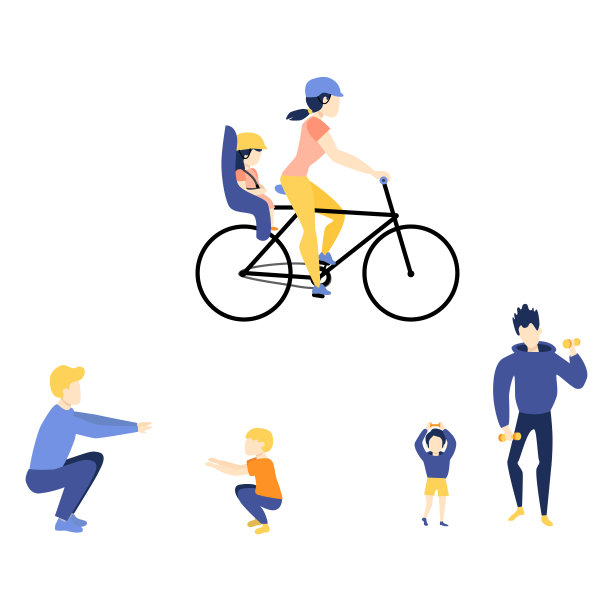 母亲矢量平，女儿做运动，父亲做儿子图片下载