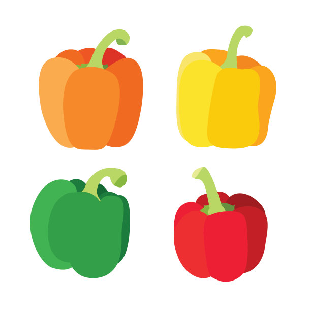 黄橙红绿柿子椒孤立在白色背景上的插图向量图片下载