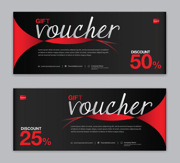 礼品券模板，销售旗帜，水平布局，折扣卡，标题，网站，红色背景，矢量插图EPS10图片下载