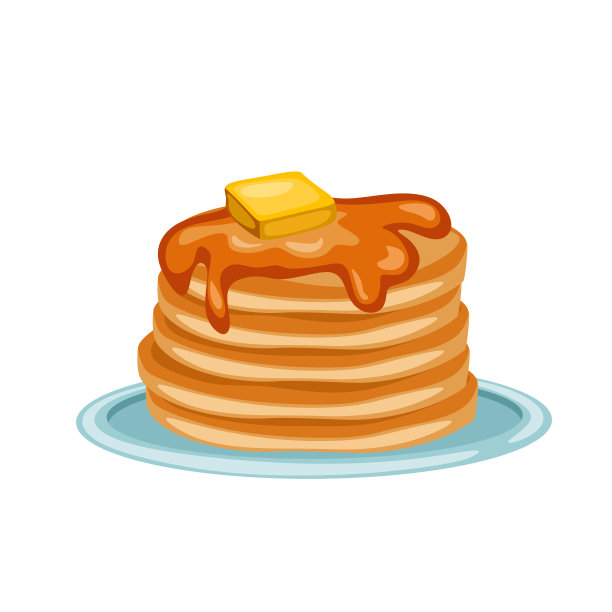 煎饼的卡通插图。美味的食物。热煎饼配蜂蜜和黄油图片下载