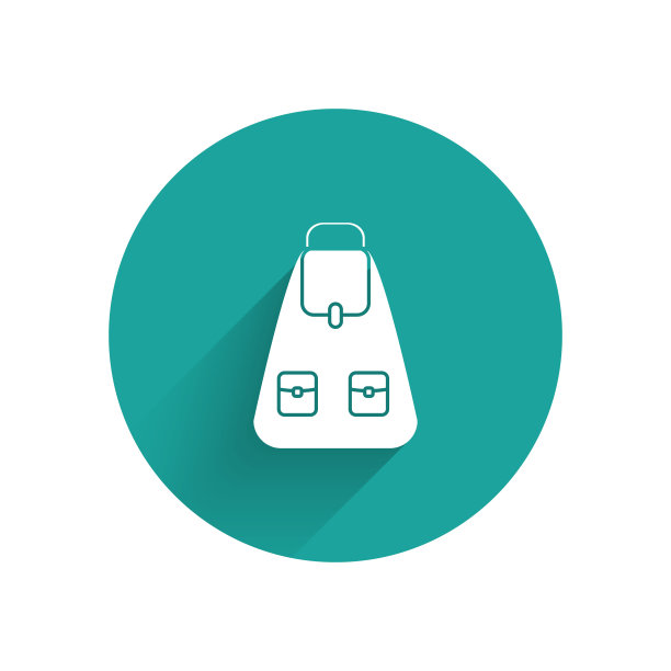 白色学校背包图标孤立与长影子。绿色圆圈按钮。矢量图图片下载