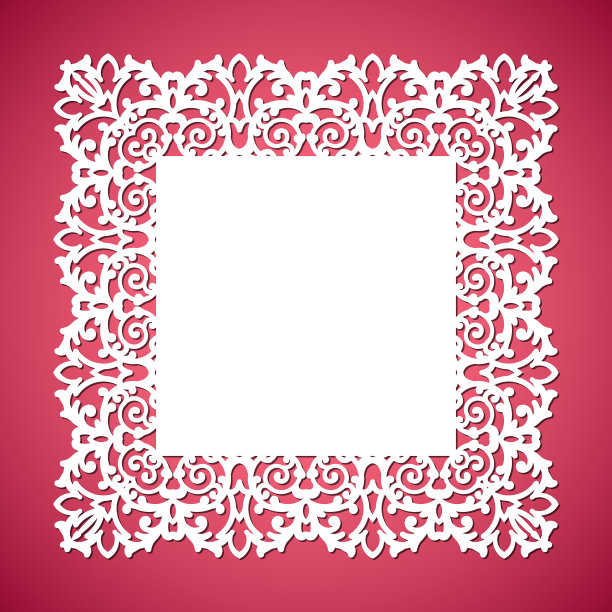 激光切割纸蕾丝框架，矢量插图。装饰性剪纸相框，模板切割。抽象的背景。婚礼请柬和贺卡元素。图片下载