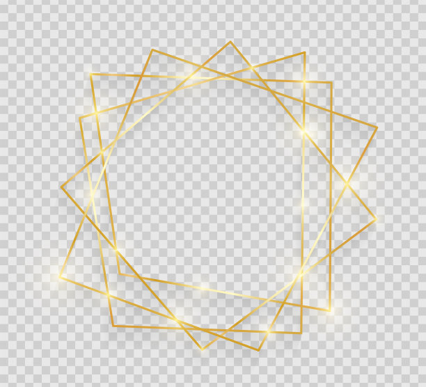 黄金闪亮发光的古董框架与阴影孤立在透明的背景。装饰金色豪华线边框，用于邀请，名片，销售，照片等。矢量图图片下载