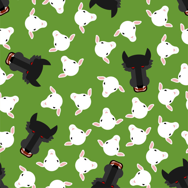 狼羊图案无缝衔接。向量的背景图片下载