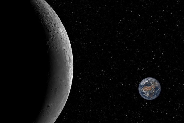 月球和小行星地球的特写镜头，映衬着星空的背景，这张照片的元素由美国宇航局提供图片下载