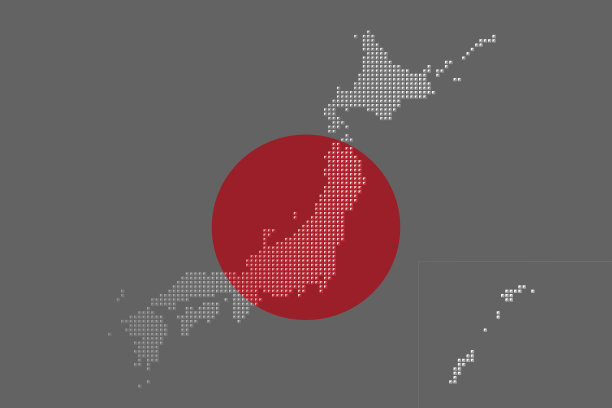 日本国旗和日本地图组成的三维点。图片下载