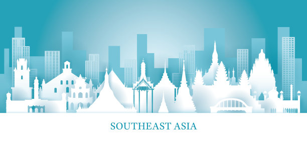 剪纸风格的东南亚地标图片下载