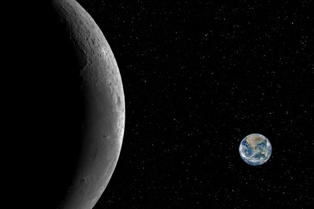 月球和小行星地球的特写镜头，映衬着星空的背景，这张照片的元素由美国宇航局提供图片下载