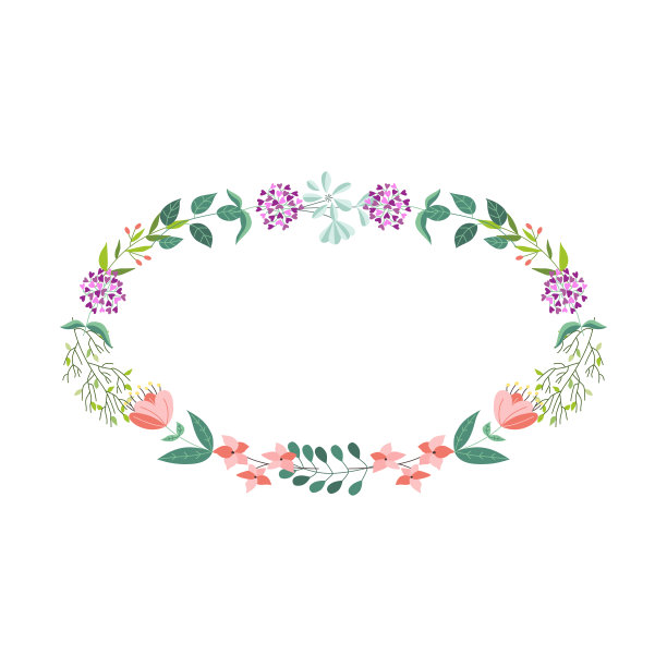 向量平面抽象绿色植物，花卉框架图片下载