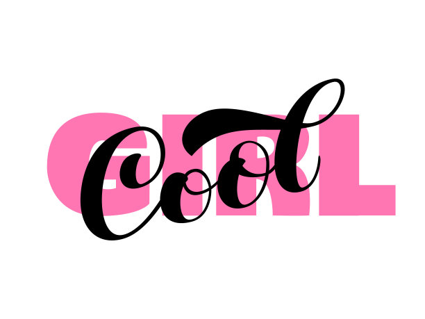 酷女孩刷字。卡片矢量插图图片下载