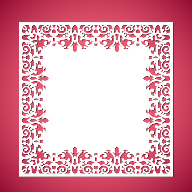 激光切割纸蕾丝框架，矢量插图。装饰性剪纸相框，模板切割。抽象的背景。婚礼请柬和贺卡元素。图片下载