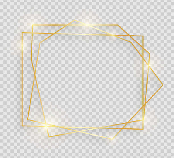 黄金闪亮发光的古董框架与阴影孤立在透明的背景。装饰金色豪华线边框，用于邀请，名片，销售，照片等。矢量图图片下载