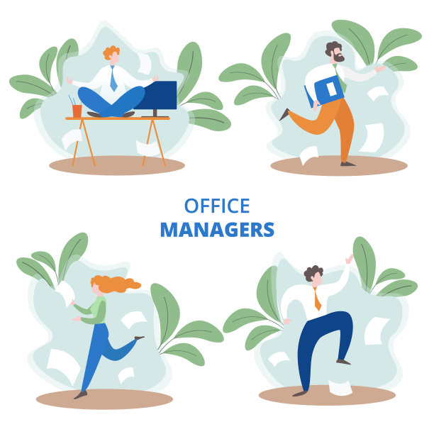 忙碌的办公室经理平面矢量概念集图片下载