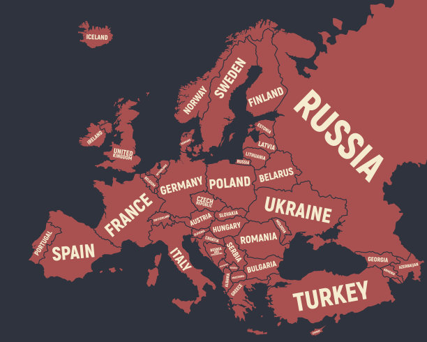 欧洲海报地图。古董欧洲地图孤立在黑色的背景。欧洲的背景。向量illustrtion图片下载