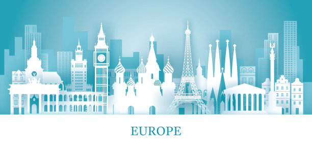 欧洲天际线地标剪纸风格图片下载