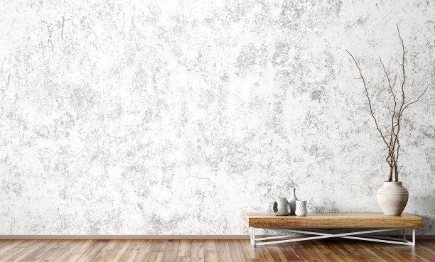 室内木质边桌靠混凝土墙3d渲染图片下载