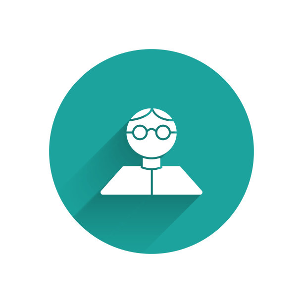 白色学生图标孤立与长阴影。绿色圆圈按钮。矢量图图片下载