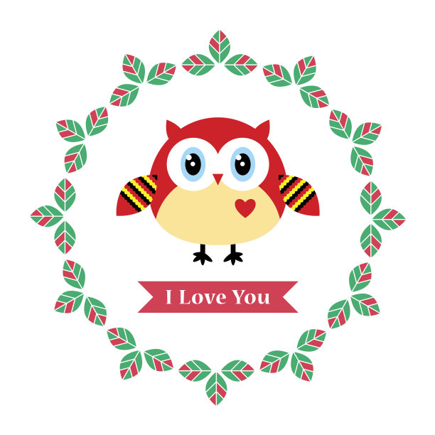 可爱的猫头鹰我爱你情人节贺卡向量图片下载
