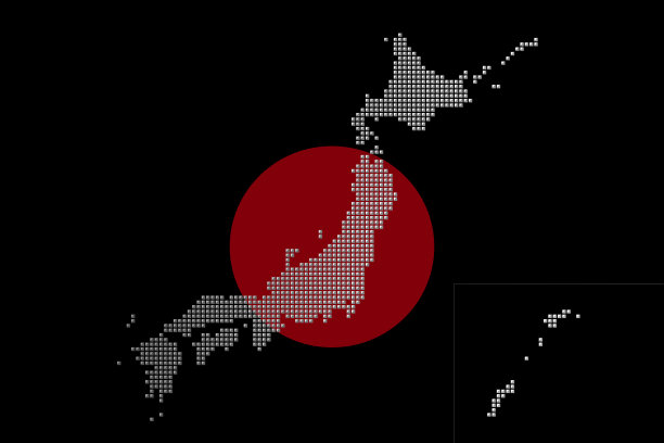 日本国旗和日本地图组成的三维点。图片下载