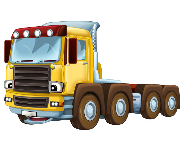 白色背景上卡车汽车的卡通场景图片下载