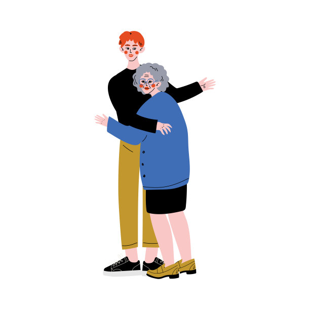 老母亲与成年儿子拥抱温馨家庭矢量插画图片下载