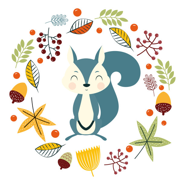 秋季卡片与松鼠和树叶图片下载