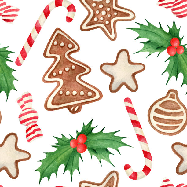 水彩圣诞无缝图案图片下载