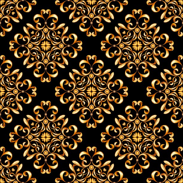 无缝图案与装饰金色卷轴图片下载