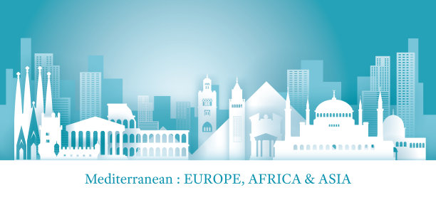 地中海剪纸风格天际线地标图片下载