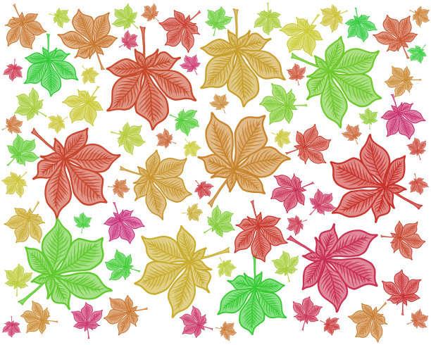 鲜艳多彩的现代板栗叶重复图案设计图片下载