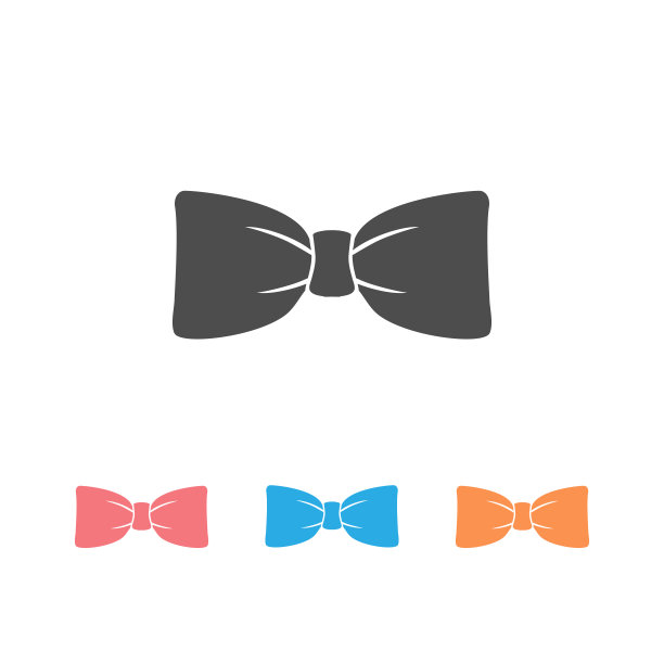 黑色蝴蝶结矢量图标设置孤立的白色背景图片下载