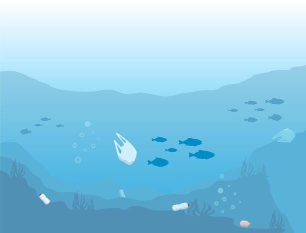 平面设计的塑料污染载体漂浮在世界各地的海洋图片下载