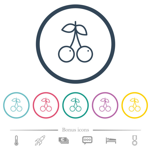 圆形轮廓上的樱桃平色图标图片下载