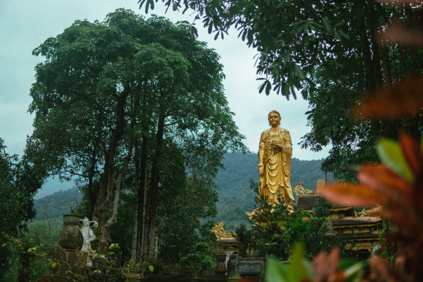 印度神的金色雕像。热带雨林图片下载