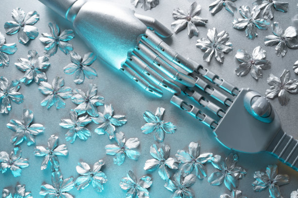 机器人握手人类概念银花图片下载