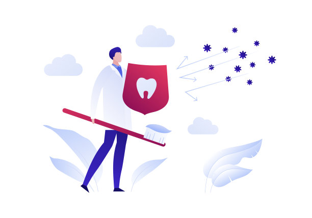 英雄牙医人插图。带着护盾和大牙刷的男医生图片下载