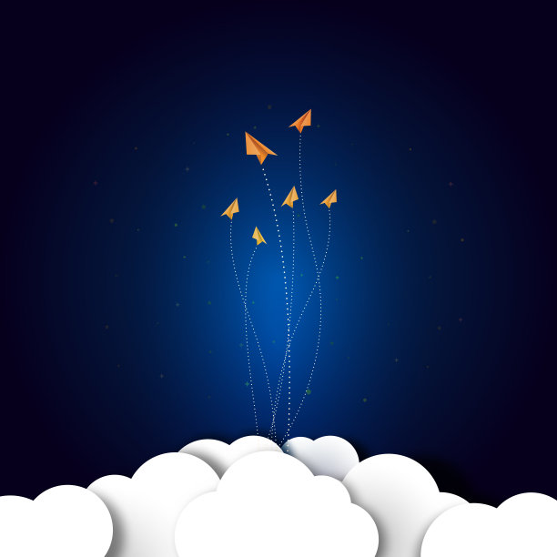 纸飞机在深蓝色的背景上飞行。图片下载