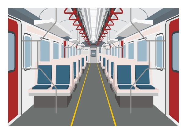 通勤列车内饰。透视视图中的简单插图。图片下载