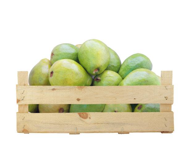 新鲜成熟的番石榴在木箱单独图片下载