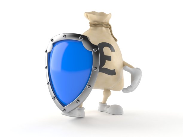 英镑钱袋character with protective shield图片下载