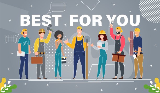 建设、维修服务平面矢量旗帜图片下载