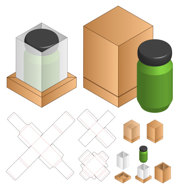 包装盒模切模板设计。三维模型图片下载