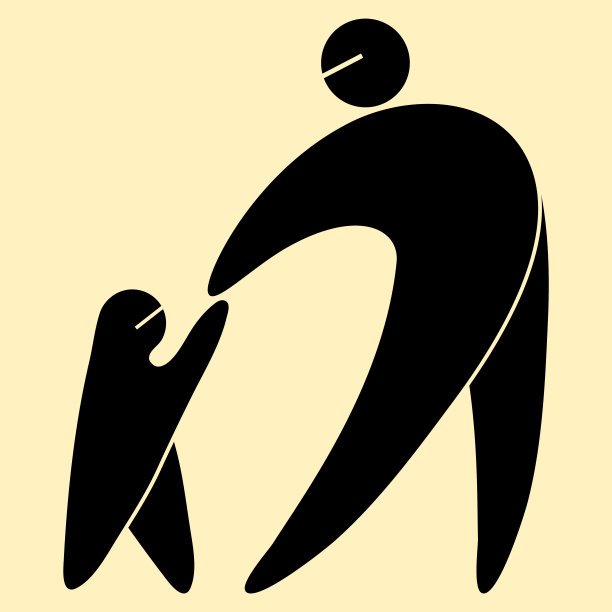 父亲和孩子的概念，一个男人和一个男孩在白色背景上的程式化的黑色剪影，象征着信任、关心、保护、帮助和抚养孩子。图标。图片下载