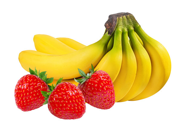 隔离的香蕉和草莓图片下载