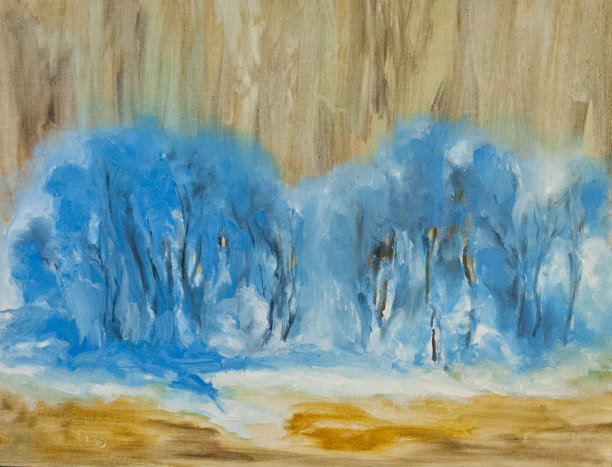 蓝色的冬日森林，抽象油画，雪域森林图片下载