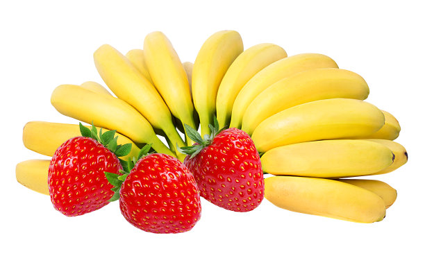 隔离的香蕉和草莓图片下载
