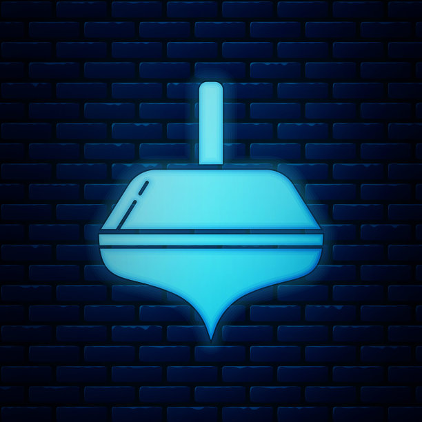 发光的霓虹灯光明节陀螺图标，砖墙背景矢量素材图片下载