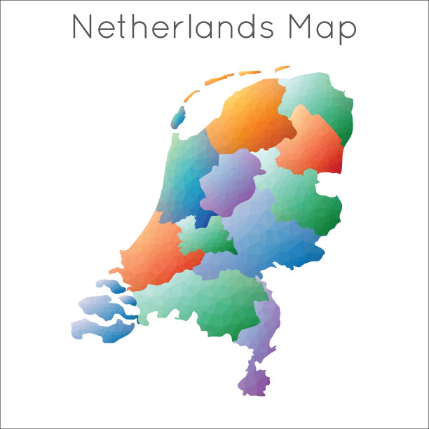 荷兰的低多边形地图。图片下载