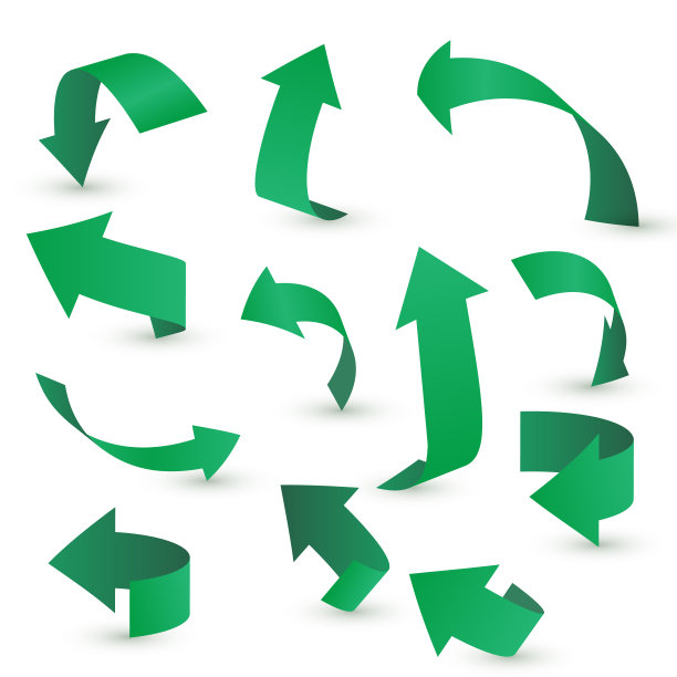 不同角度和方向的箭头贴纸3D矢量图标集图片下载